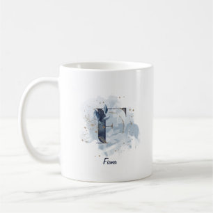 Blå akvarellpersonlig namn bokstav initial F Kaffemugg