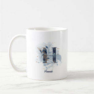 Blå akvarellpersonlig namn bokstav initial H Kaffemugg
