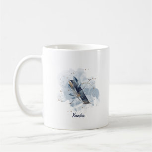 Blå akvarellpersonlig namn bokstav initial X Kaffemugg