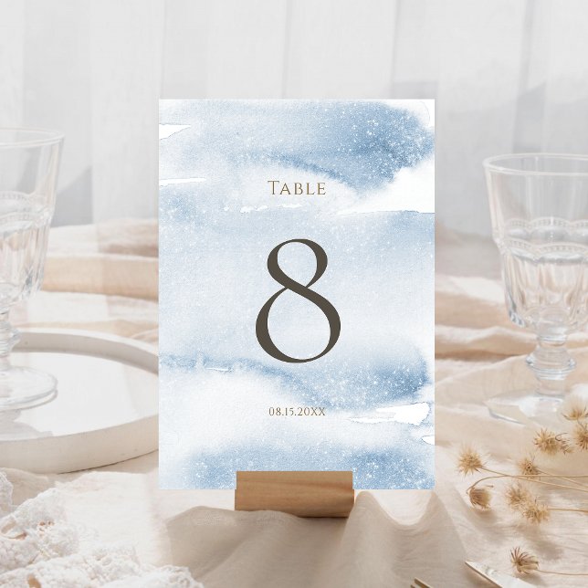 Blå akvarellpojke Dop Bord Nummer OSA Kort (Blue Watercolor Boy Baptism Table Number)