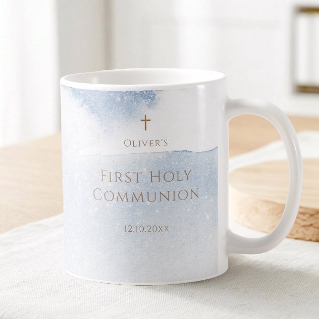 Blå akvarellpojke Första kommunion Kaffemugg (Blue Watercolor Boy First Communion Coffee Mug)