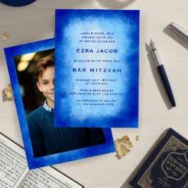 Blå akvarellram Anpassad FOTO Bar Bat Mitzvah Inbjudningar