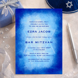 Blå akvarellram stjärna anpassad bar mitzvah inbjudningar