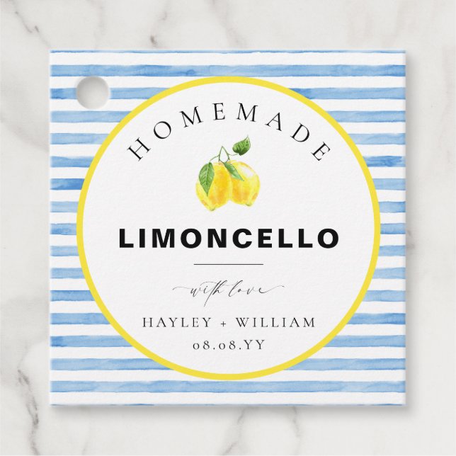 Blå akvarellrand Limoncello Gåvor Etiketter (Framsida)