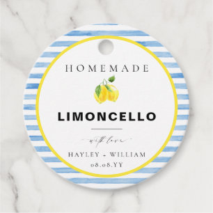 Blå akvarellrand Limoncello Gåvor Etiketter