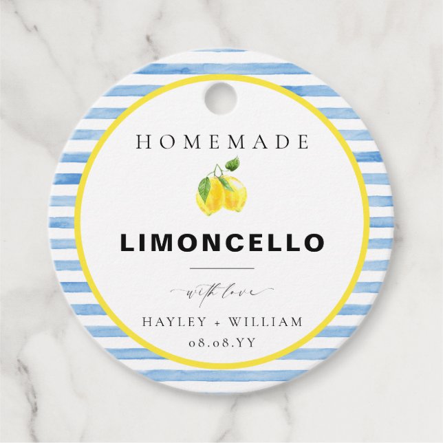 Blå akvarellrand Limoncello Gåvor Etiketter (Framsida)