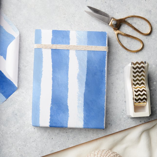 Blå akvarellrand presentpapper (Blue Watercolor Stripe Wrapping Paper)