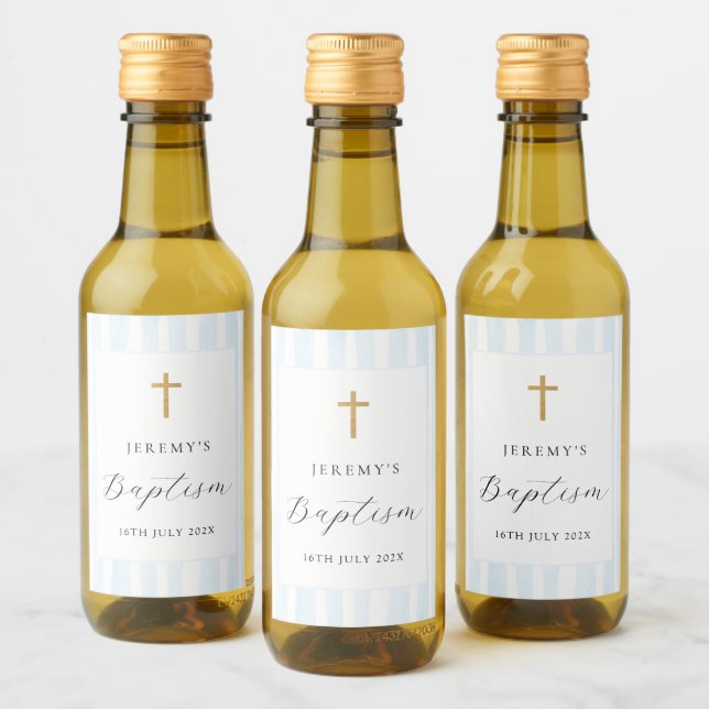 Blå akvarellrandig vinetikett (Flaskor)