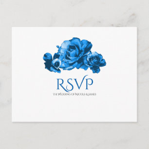 Blå akvarellrosor Elegant bröllops-RSVP Inbjudan Vykort