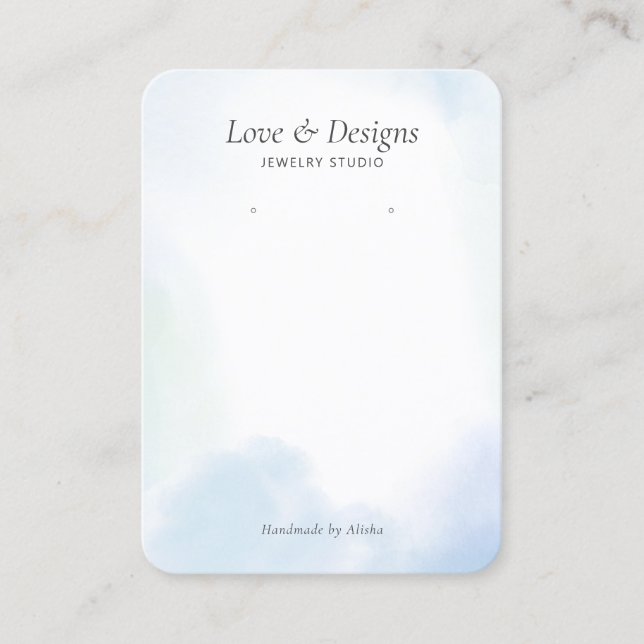 Blå akvarelltvätt örhänge smycken display visitkort (Framsida)