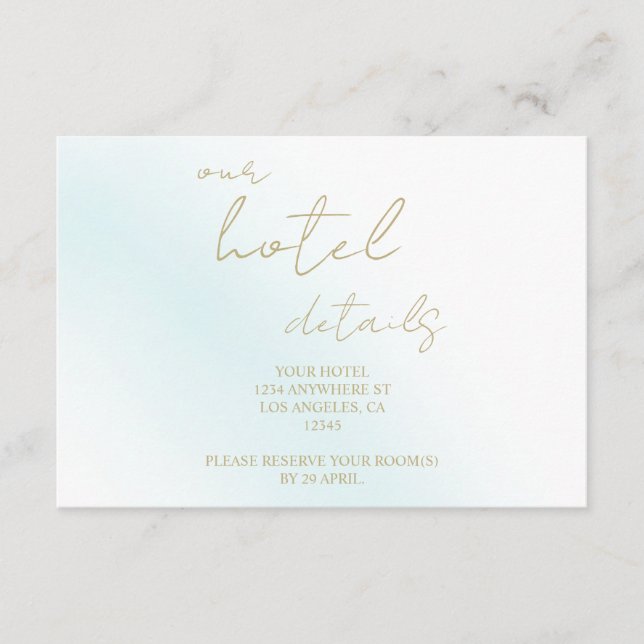 Blå akvarellvåg hotell för bröllop tilläggskort (Framsida)