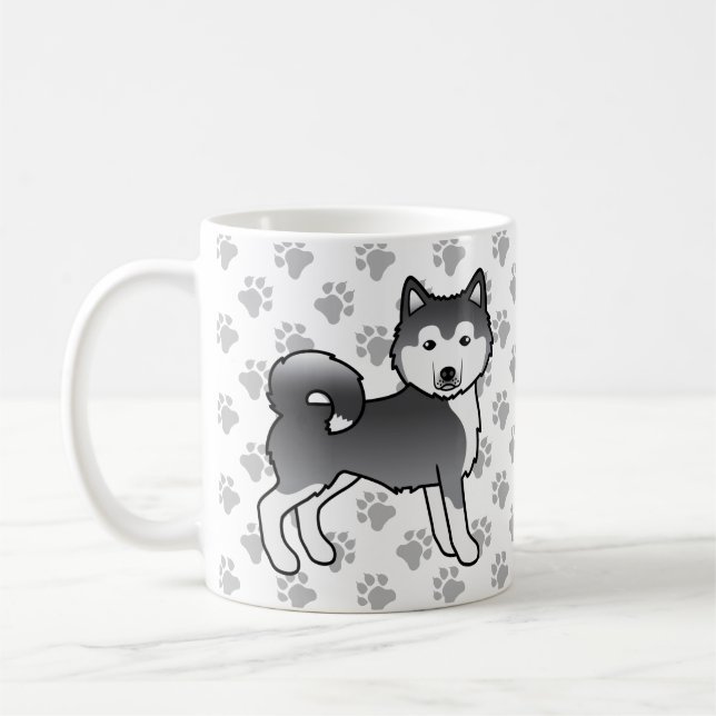 Blå Alaskan Malamute Söt Hund & Tassar Kaffemugg (Vänster)
