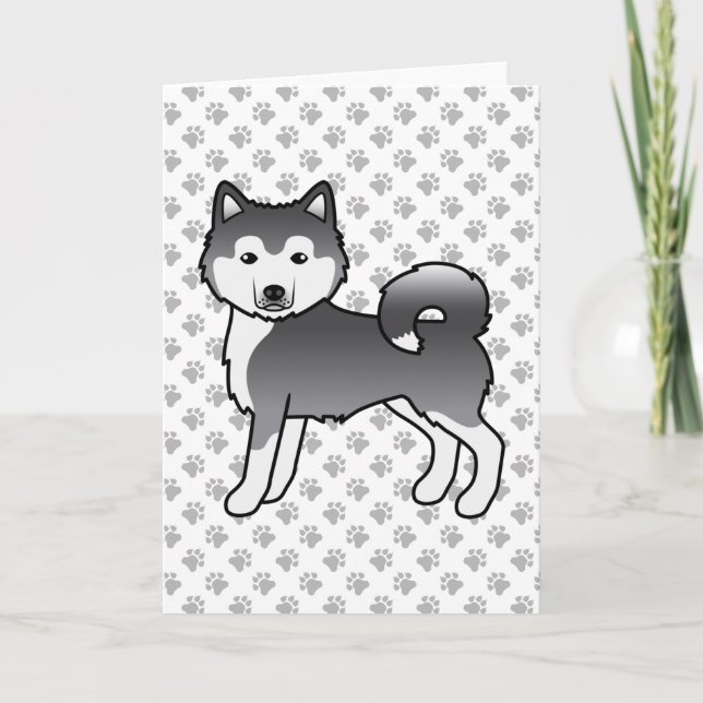 Blå Alaskan Malamute Söt Tecknad Hund Kort (Framsida)