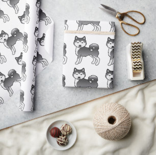 Blå Alaskan Malamute Söt Tecknad Hundmönster Presentpapper