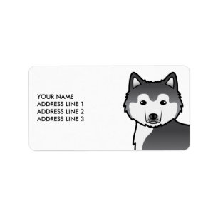Blå Alaskan Malamute Tecknad Hund & Anpassad Text Adressetikett