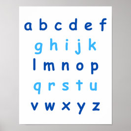 Blå alfabet Lowercase Brev Lacher Kids Room Poster