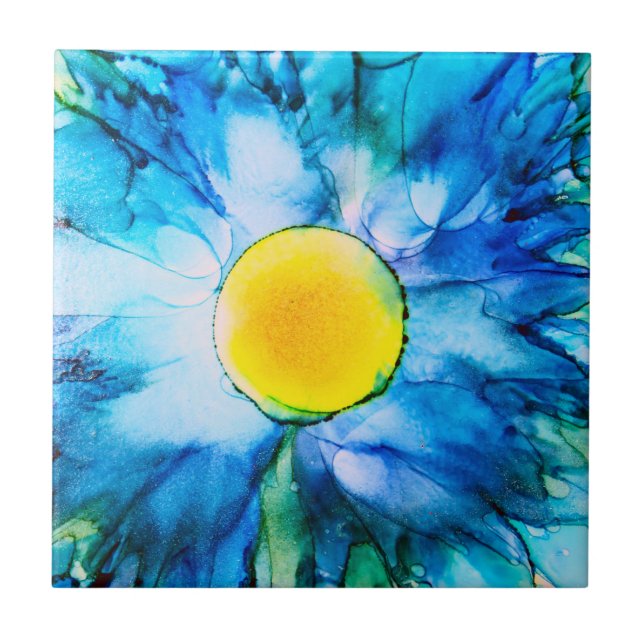 Blå alkohol Bläck Flower Kakelplatta (Framsidan)