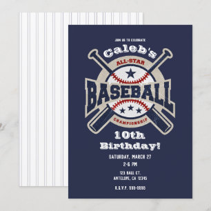 Blå All Star Sport Baseboll Födelsedagsfest Inbjudningar