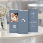 Blå alla i 1 Photo Bröllop Menu Bord No Trifold<br><div class="desc">VIKTIGT: Denna trifold levereras plan, UTAN förklassificering. Du kommer själv att vika det. För att underlätta korrekt vikning skrivs riktlinjerna ut på baksidan för de tre panelerna, plus en tunn extra-panel på högernas sida så att du kan fästa limmet för att hålla ihop det tredubbla gången som du har vikt...</div>