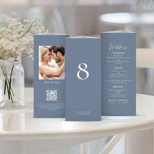 Blå alla i 1 Photo Bröllop Menu Bord No Trifold