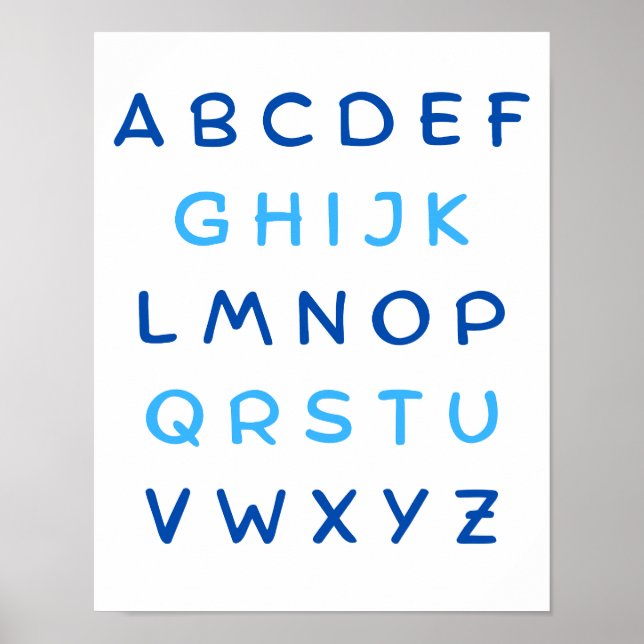 Blå Alphabet Capital Brev Lacher Kids Room Poster (Framsidan)