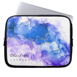 Blå Amethyst Watercolor Guld Glitter Anpassade Laptop Fodral