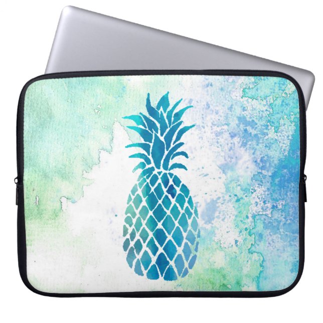 blå ananas på vattenfärgen stänk laptop sleeve (Framsidan)