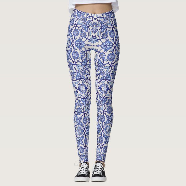 blå andalusiska marockanska blommor mosaik leggings (Framsida)