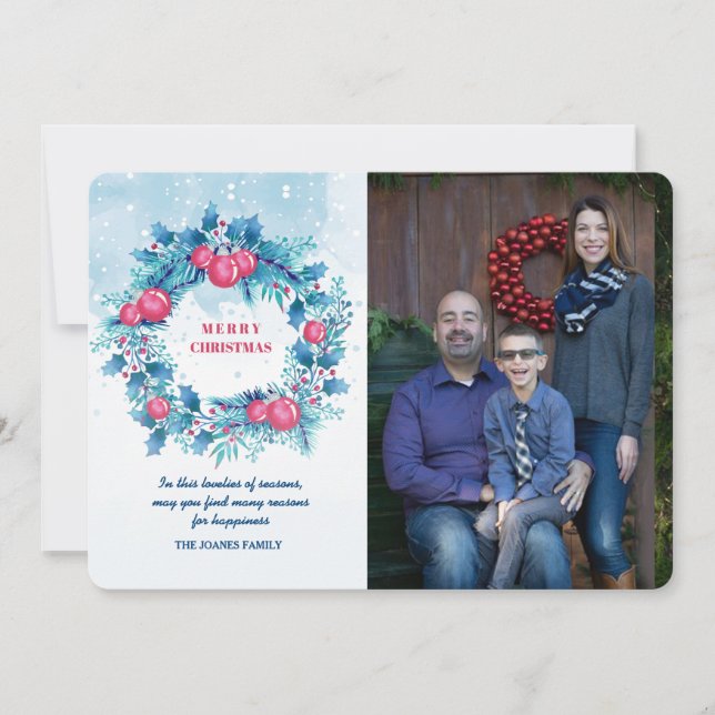 Blå andedräkt med Red Bollar Photo Helgdag Card Inbjudningar (Framsida)