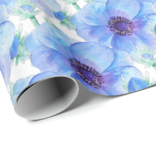 Blå anemon, botaniskt vattenfärgsfigursättning presentpapper