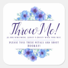 Blå anemonblommor art bröllop åt mig blad fyrkantigt klistermärke