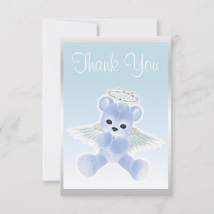Blå Ängel Teddybjörn Tack Baby Shower Kort