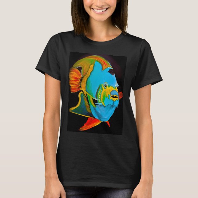 Blå Ängelfisk Abstrakt T Shirt (Framsida)