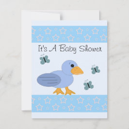 Blå anka och fjärils-baby shower inbjudningar