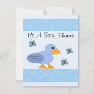 Blå anka och fjärils-baby shower inbjudningar