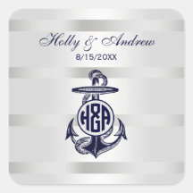 Blå Ankare Silver Vit Marin Cirkel Monogram 33