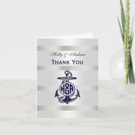 Blå Ankare Silver Vit Marin Cirkel Monogram 33 Tack Kort
