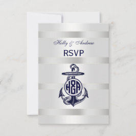 Blå Ankare Silver Vitt Marin Cirkel Monogram 33 OSA Kort