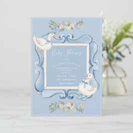 Blå ankor Blommig Vintage Baby Shower Inbjudningar