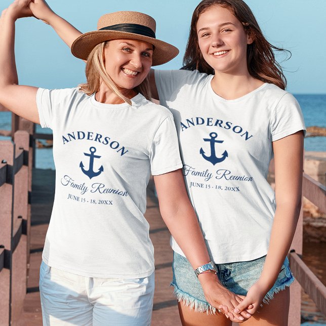 Blå ankor familjeåterförening för sjömän t shirt (Customize to change text size. Choose from a variety of shirt colors and styles.)