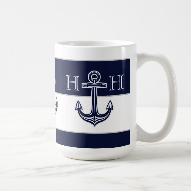 Blå ankor för marinens flotta - Monogramkaffe vid  Kaffemugg (Höger)