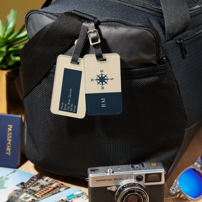 Blå ankor med Monogram Beige Kusten Bagagebricka (Fram & Baksida)