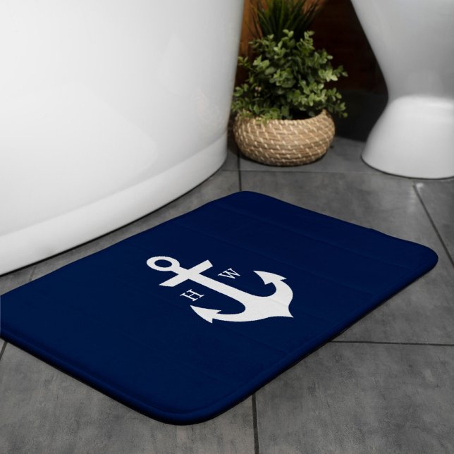Blå ankor, monogram badrumsmatta (Skapare uppladdad)