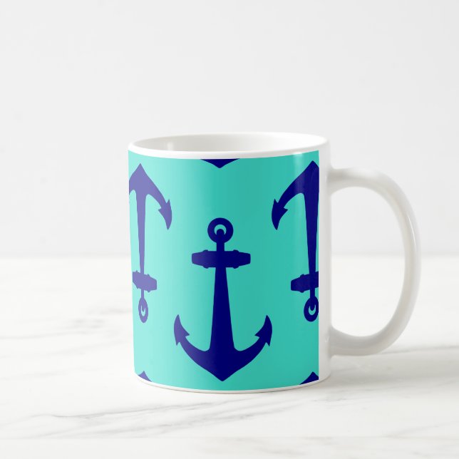 Blå ankor vid turkos kustdekoration kaffemugg (Höger)