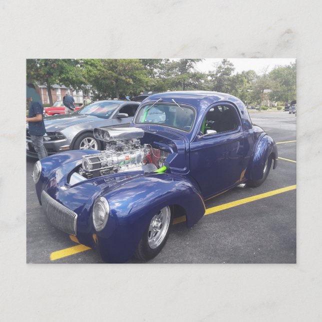 Blå anpassad bil vykort (Framsida)