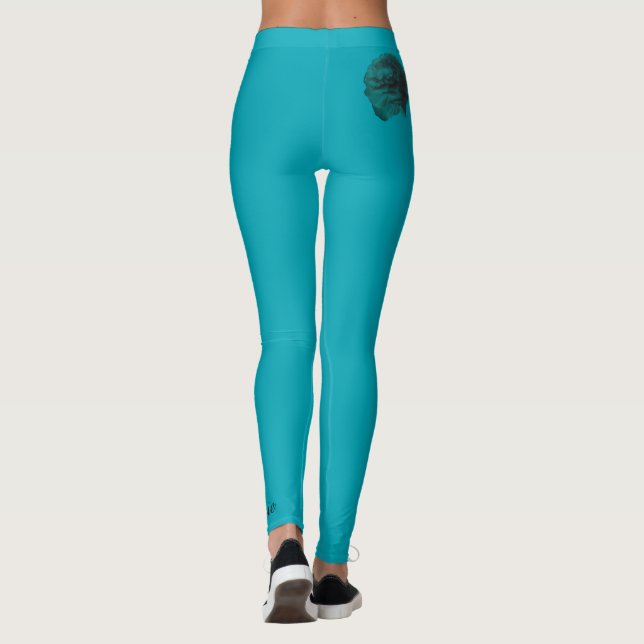 Blå Anpassningsbar Leggings, Teal Ro och Namn Leggings (Baksida)