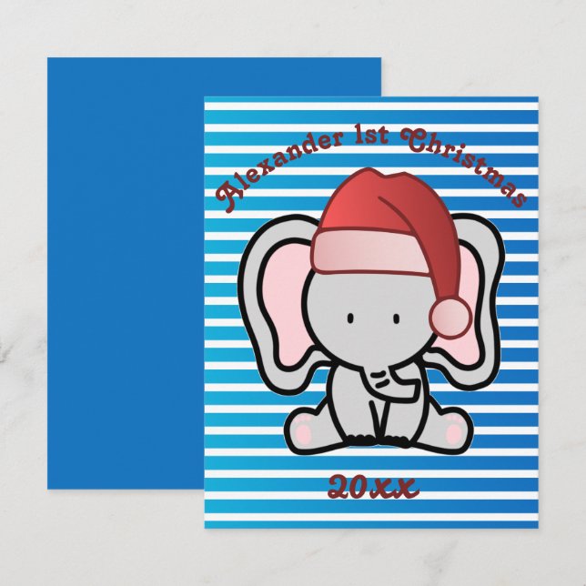 Blå Anpassningsbarna Pojke Namn Första jul 2022 Anteckningskort (Fram/baksida)