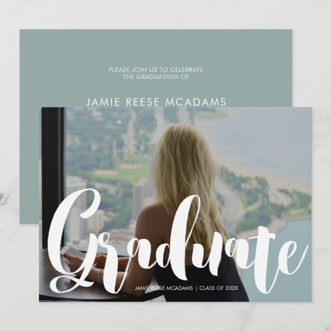 Blå antantnouncemen med minimalistisk Studentfest Meddelande (Fram/baksida)