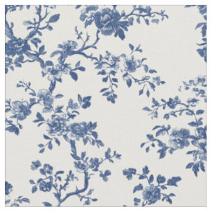 Blå Antik Blommig Toile-mönster Tyg