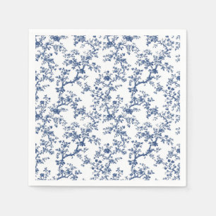 Blå Antik Blommig Toile Trädgårdsfest Pappersserve Pappersservett